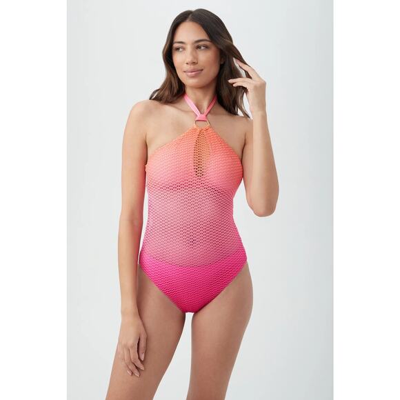 NWT! Trina Turk Opal Crochet High Neck One Piece Swimsuit - Size 8 - Picture 1 of 8